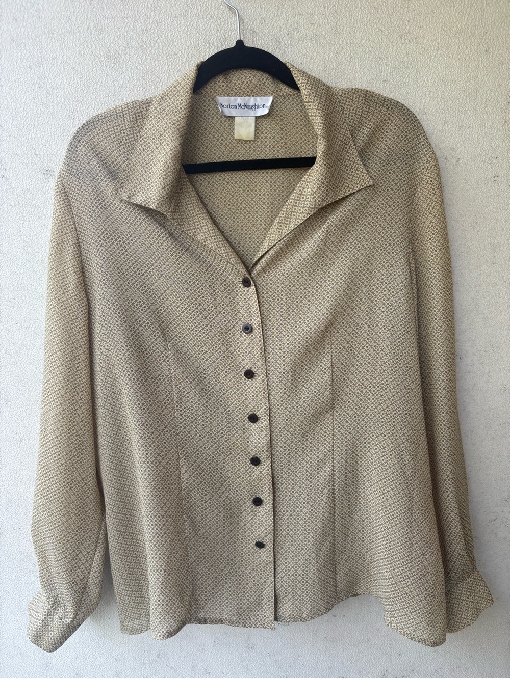Norton McNaughton Vintage 90s Micro Print Blouse Minimalist Workwear